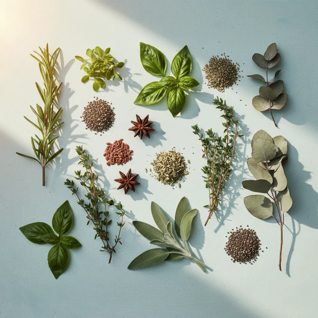 Botanische kruiden en plantextracten op lichte ondergrond